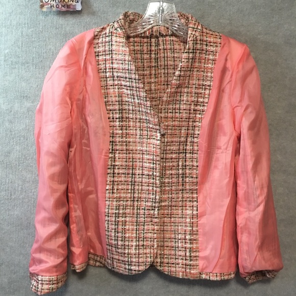 EMMA JAMES FRINGED TWEED CORAL PEACH CAREER JACKET BOHO CLUELESS PREPPY LIKE NEW - Picture 7 of 9